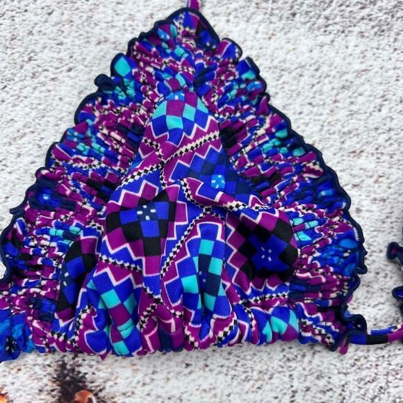 Billabong Geometric Print Bikini Top Blue Purple Size M - Picture 3 of 6